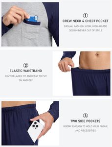 Ensembles <span class=keywords><strong>de</strong></span> pyjamas tricotés confortables pour hommes, <span class=keywords><strong>haut</strong></span> solide à manches longues avec poche, bas respirant, pyjamas, vêtements <span class=keywords><strong>de</strong></span> détente 2 pièces - Product Image 5