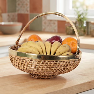 Cesta de frutas de ratán con borde redondo, cesta de almacenamiento hecha a mano para exhibir alimentos en la cocina, estilo rústico - Product Image 6