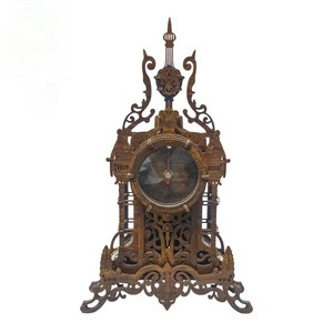 Decoración de casa de corte láser clásica campanario DIY forma 3D de escritorio de madera reloj de rompecabezas para adultos para los niños - Product Image 1