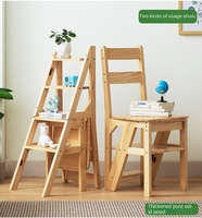 Chaise à échelle pliante télescopique en bois massif moderne à double usage Tabouret poufs d'intérieur à chevrons pour escalade multifonctionnelle