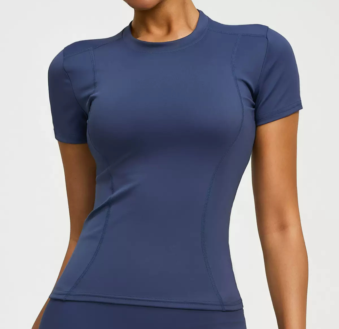 MoDu Solid Color Round Neck Fitted Short Sleeve Women's Summer Thin Slimming T-Shirt for Fitness Running and Yoga
