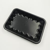 Barquette alimentaire jetable personnalisée en PP noir, barquette rectangulaire ondulée en plastique pour emballage de viande et de volaille