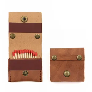 Mini Match Box Cover Portable Matchstick Case Stocked Leather Match Box Holder for Home Outdoor