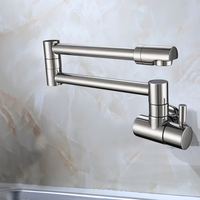 Robinet de cuisine mural moderne en acier inoxydable, bras articulé pliable et extensible, double poignée, eau chaude et froide, usage hôtelier, réglable