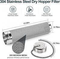 Beer Dry Hopper Filter 300 Micron Hop Filter Strainer 2.75 X 11.8 Inch Stainless Steel Beer Brewing Hop Spider with Hook Chain