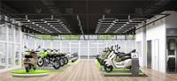 Magasin de cyclomoteur électrique moderne Design d'intérieur Vente au détail Magasin de motocyclettes sur mesure Présentoir de motocyclettes à la mode Décoration de salle d'exposition