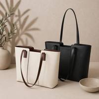 Boutique Vintage Deux Tons Cuir Grainé Encoche U Marron Poignée Quotidien Travail Sac Femme Tote