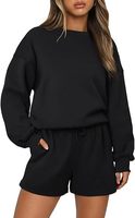 Ensemble décontracté 2 pièces pour femme : Sweat-shirt court oversize à col rond et short évasé – Idéal pour l'entraînement et la détente