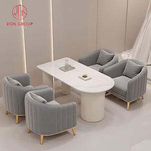 ชุดเฟอร์นิเจอร์ร้านอาหารทันสมัยบูธโซฟากำมะหยี่สีเทาพร้อมโต๊ะกลมหินอ่อนและขาโลหะสีทองสำหรับ<span class=keywords><strong>คาเฟ่</strong></span> - Product Image 4