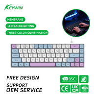 Clavier filaire à membrane Keywin ZK768 en stock, 68 touches, éclairage LED tricolore, 3 couleurs mélangées, pour ordinateur portable et bureau