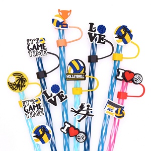 Accesorios de decoración para fiestas: Tapones de silicona universales suaves para pajitas de voleibol, sombreros de pajita deportivos, venta al por mayor - Product Image 4