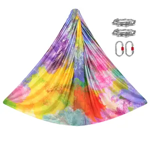 Bilink set peralatan ayunan yoga udara, set tempat tidur gantung yoga aerial warna-warni gambar kustom 5 meter