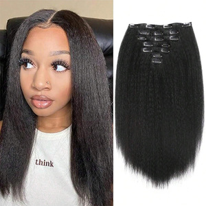 Lot de 7 <span class=keywords><strong>extensions</strong></span> de cheveux synthétiques Yaki Kinky Straight à clipser, 16 <span class=keywords><strong>clips</strong></span> invisibles, naturelles et volumineuses pour femmes - Product Image 1