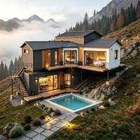Maison préfabriquée en conteneur sur mesure à 2 étages, villa moderne modulaire en montagne avec piscine, maison de vacances préfabriquée portable