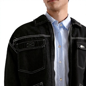 ELYSIAN INDUSTRIES เสื้อแจ็คเก็ตยีนส์สีดำสำหรับผู้ชาย ผ้าฝ้าย 100% ทรงหลวมสบายๆ ซิปปิด กระเป๋าเย็บตะเข็บเด่น สไตล์ฤดูใบไม้ร่วง HIGH STREET - Product Image 6