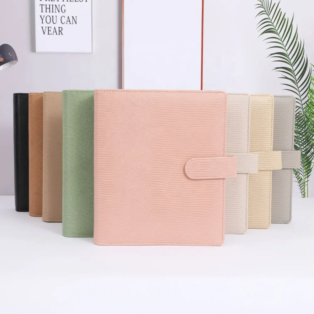 Hongbo Wholesale Best Selling Lizard Leather A5 Book Binder Pockets 6 Gold Ring as Agenda Planner/100 Envelopes Challenge Binder