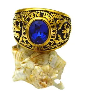רויאל אקדמי תכשיטי זהב ציפוי חקוק טקסס אוניברסיטת כחול ספיר אבן טבעת