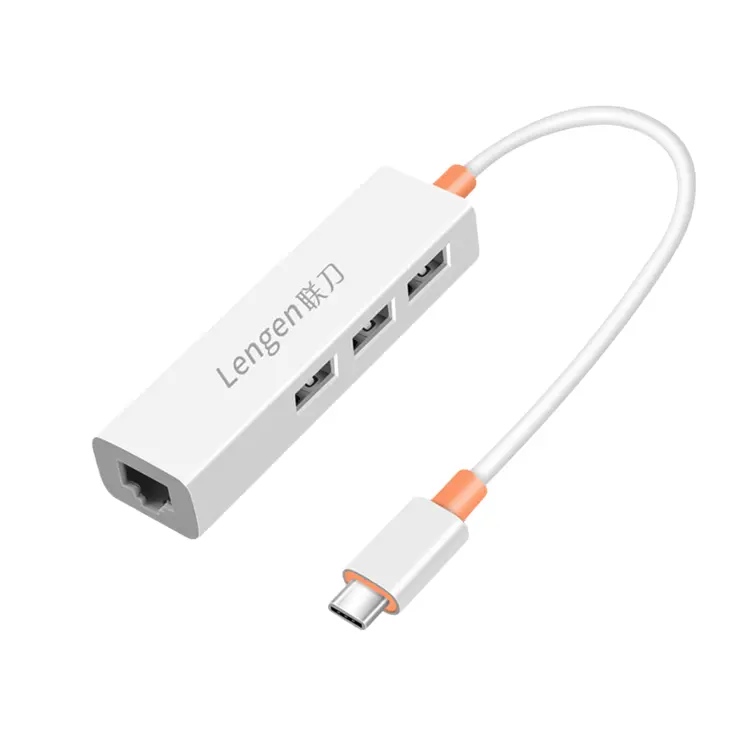 En aluminium USB 3.1 Type-c à 3 ports USB 3.0 hub adaptateur Gigabit <span class=keywords><strong>Ethernet</strong></span> RJ45 10/100 / 1000Mbps NIC câble convertisseur
