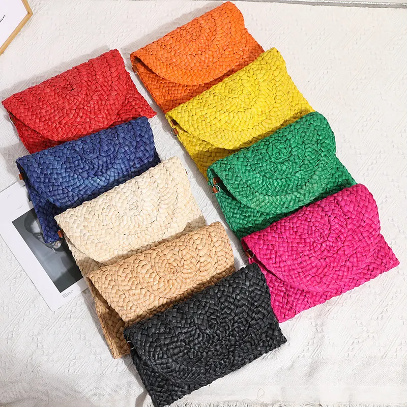 Hot sale Grass Bag Multi-color Corn Straw Women's Clip Bag Weaving Leisure Bag Zero Wallets Women Straw Handbag