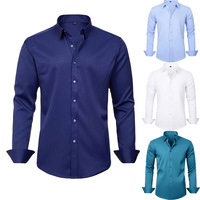 Chemise formelle pour homme à col carré, coupe ajustée, manches longues, couleur unie, en tissu tricoté extensible dans quatre directions, anti-humidité, à simple boutonnage
