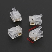 Conector RJ12 RJ11 6P6C Conector de cabeza de cable modular Red de crimpado chapada en oro Conectores de teléfono RJ 12 Enchufes de cristal transparente