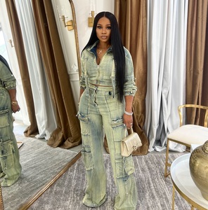 Completo <span class=keywords><strong>Donna</strong></span> in Denim Think 2025 Giacchetto Corto e <span class=keywords><strong>Jeans</strong></span> Cargo in Cotone Elasticizzato Set Due Pezzi Aderente Abbigliamento <span class=keywords><strong>Donna</strong></span> - Product Image 4