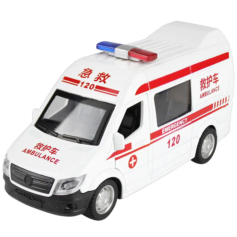 Wholesale lighting music simulation model car toys small police jeep metal pull back ambulance toy