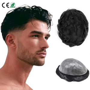 Mái tóc giả nam 6 inch, tóc thẳng đen tự nhiên, tóc người thật 100%, 1 mảnh, tóc Ấn Độ, đế lụa - Product Image 1