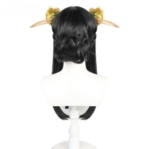 Perruque synthétique de dessin animé, perruque de <span class=keywords><strong>Cosplay</strong></span> longue noire droite résistante à la chaleur, perruques de fête d'halloween Cos - Product Image 5