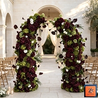 Fondo de Escenario para Boda, Personalizado, con Flores Artificiales Color Borgoña, Rosas de Seda Verde Salvia, Lirios Blancos, Arreglo Floral para Arco