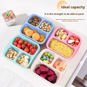 Boîte à lunch carrée en paille de blé à trois compartiments, capacité 301-500 ml, style minimaliste, pour fruits, noix et collations, hermétique et fraîcheur garantie - Product Image 2