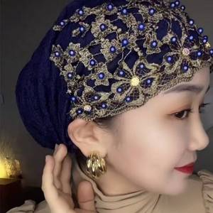 Chapeau long à dentelle ornée de strass, nouveau design, accessoire de mode féminin, adapté à toutes les saisons - Product Image 1