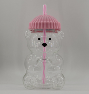 Tazza in Vetro a Forma di Orsacchiotto con Cannuccia, Riutilizzabile per Bevande Fredde, Tazza da Caffè con Coperchio a Cappello, Disponibile all'Ingrosso - Product Image 4