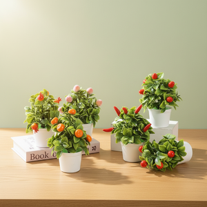 Petite herbe de pin artificielle en plastique à motif de fruits pour la décoration de la maison, du salon, verte, pour la Saint-Valentin - Product Image 2