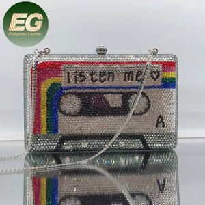 LEB1295 Cassette Tape <strong>Bride</strong> Evening Sparkling Diamond Clutch Purses <strong>Bags</strong> Fashion Women <strong>Wedding</strong> Prom Chain Crystal Party <strong>Bag</strong> - Product Image 1
