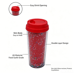 Gobelet à café en plastique réutilisable de 16 oz avec logo personnalisé, double couche de paillettes, portable pour l'extérieur, gobelet de voyage, facile à nettoyer - Product Image 3