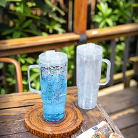 BSBH Gobelet en plastique acrylique 40oz sans BPA, à double paroi, avec poignée, style globe à neige, personnalisable, avec couvercle pour paille, pour boissons