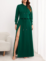 Robes longues de couleur unie personnalisables pour femmes Tenues décontractées TOP Tenues courtes à manches longues Hoodie et jupe midi Ensemble 2 pièces pour femmes