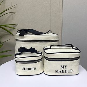 Trousse de maquillage blanche avec logo personnalisé, fermeture éclair, pochette cosmétique portable pour femmes, sac en toile respirant - Product Image 4