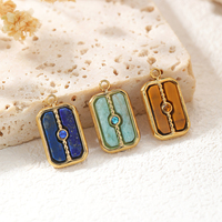 Collier pendentif rectangulaire en acier inoxydable écologique avec œil de tigre, lapis-lazuli et amazonite, vente en gros, DIY
