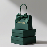 High Quality Luxury Green Paper Bags with Ribbon Bow Handles for Fashion Event Jewelry Clothes Shopping Business