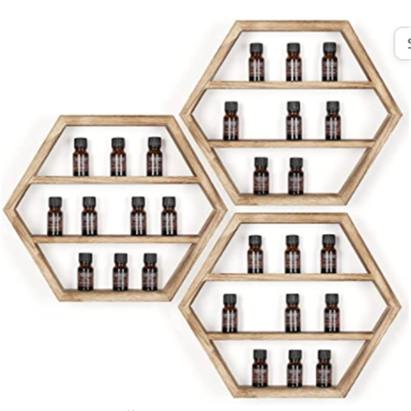 Стеллаж для хранения эфирных масел, настенный стеллаж для лака для ногтей в деревенском стиле, деревянные шестиугольные плавающие полки