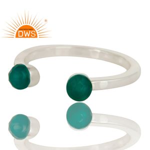 Best Selling Green Onyx Gemstone Ring Women's Sterling Fine Silver Open Band Ring Wholesale Silver Jewelry Supplier - Product Image 2