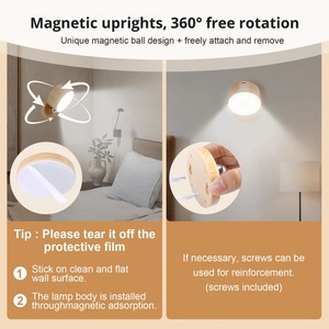 Lámpara Nocturna Creativa Moderna con LED y Acabado de Madera 360 °   Lámpara de pared giratoria con control táctil para dormitorio y sala de estar - Product Image 4
