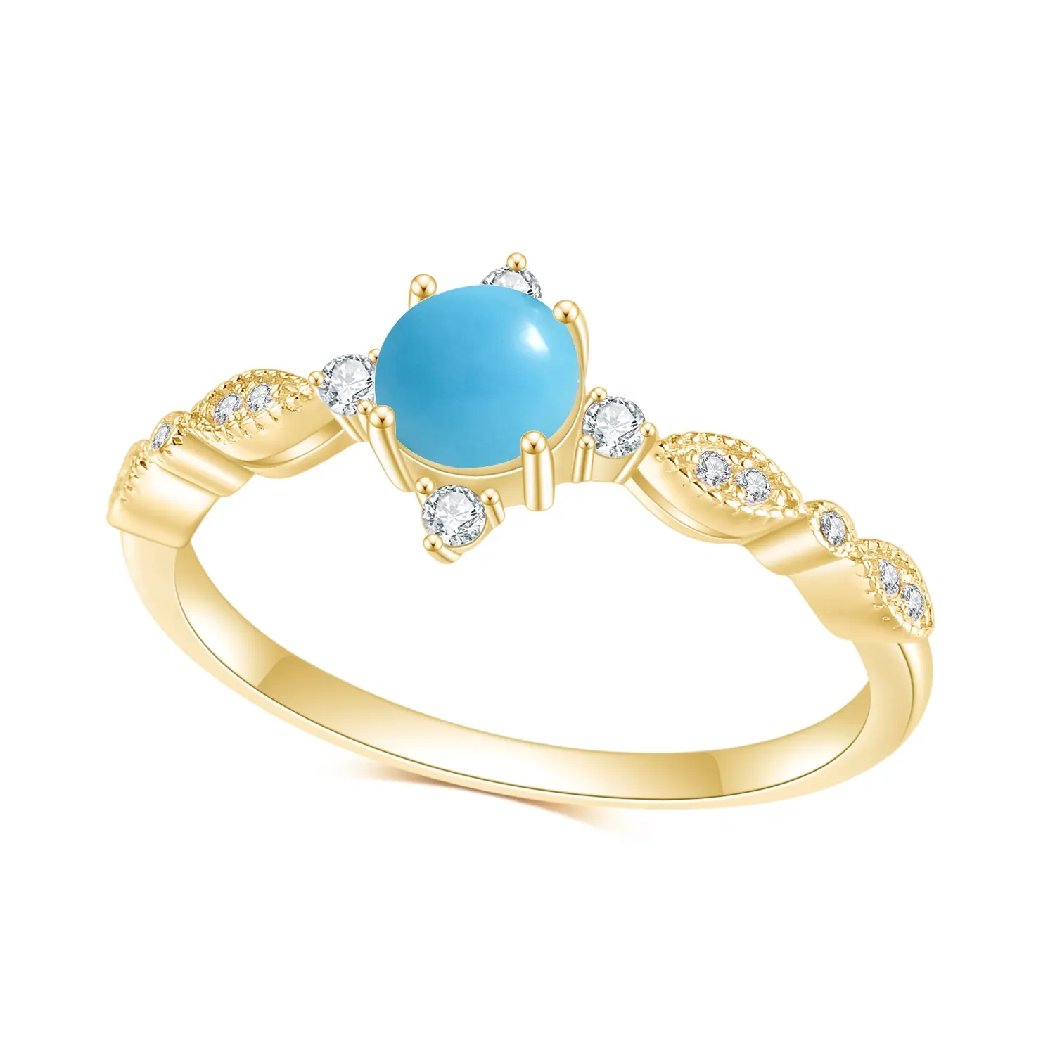 OL0967 Abiding Jewelry 2022 Morden Vintage Style Custom Design 5mm Turquoise Gemstone Jewellery Manufacturer 925 Silver Ring