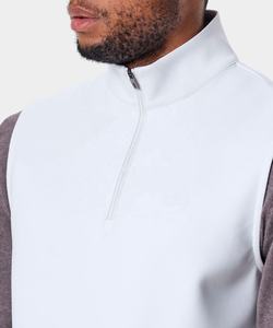 <b>Men's</b> <b>White</b> Sleeveless Stand Collar <b>Vest</b> With Zipper Front Logo Casual Outer Wear Spring Breathable Polyester - Product Image 5