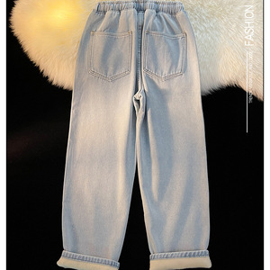 Jeans en denim doublé <span class=keywords><strong>polaire</strong></span>, épaissi, coupe bootcut, vintage, pour femmes, hiver, nouveau, rembourrage en coton, taille élastique - Product Image 4