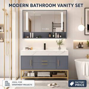 Meuble <span class=keywords><strong>de</strong></span> <span class=keywords><strong>salle</strong></span> <span class=keywords><strong>de</strong></span> <span class=keywords><strong>bain</strong></span> moderne et étanche avec plan <span class=keywords><strong>de</strong></span> travail en quartz et vasque simple pour petits appartements - Product Image 1