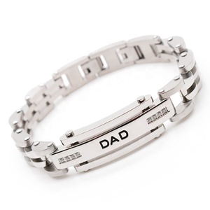 Bracciale da <span class=keywords><strong>uomo</strong></span> alla moda color argento con intarsio di zirconi (DAD) Regalo per la festa del papà - Product Image 3