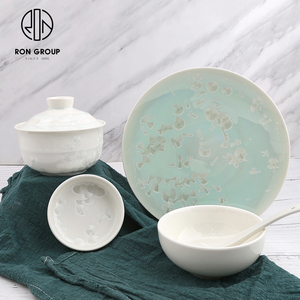 Bonne qualité moderne hôtel restaurant ustensiles de cuisine vaisselle pots <span class=keywords><strong>en</strong></span> porcelaine <span class=keywords><strong>ginkgo</strong></span> cristal compote ensemble de cuisine bol <span class=keywords><strong>en</strong></span> céramique avec couvercle - Product Image 2